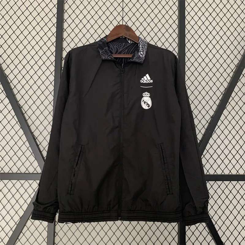 23-24 Real Madrid Trench Coat Reversible Dragon Windbreaker Black 14