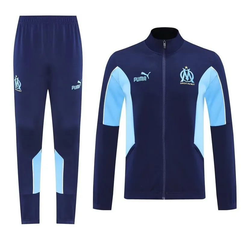 25-26 Marseille Navy&Blue Football Tracksuits Long Jacket Suits 3