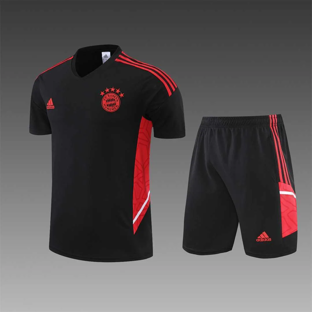 22-23 Bayern Munich training suit short sleeve kit red black 20