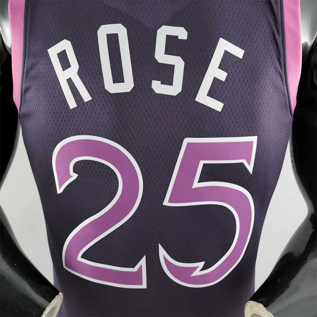 Minnesota Timberwolves ROSE#25 Black and Purple NBA Jersey 3