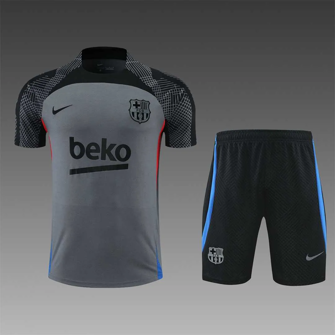 22-23 Barcelona Training Suit Short Sleeve Kit Black Grey 6
