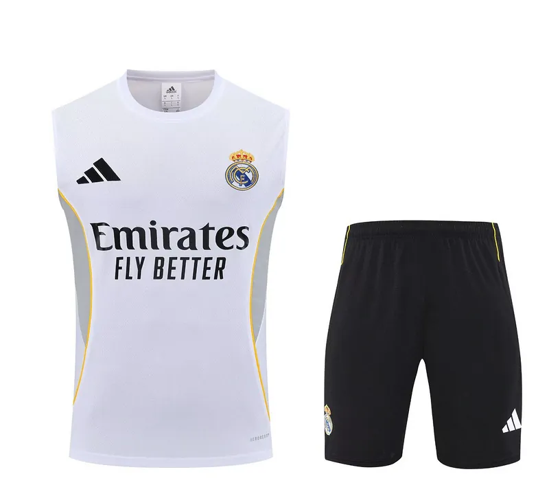 25-26 Real Madrid White&Grey Training Kits Football Vest Suits 3