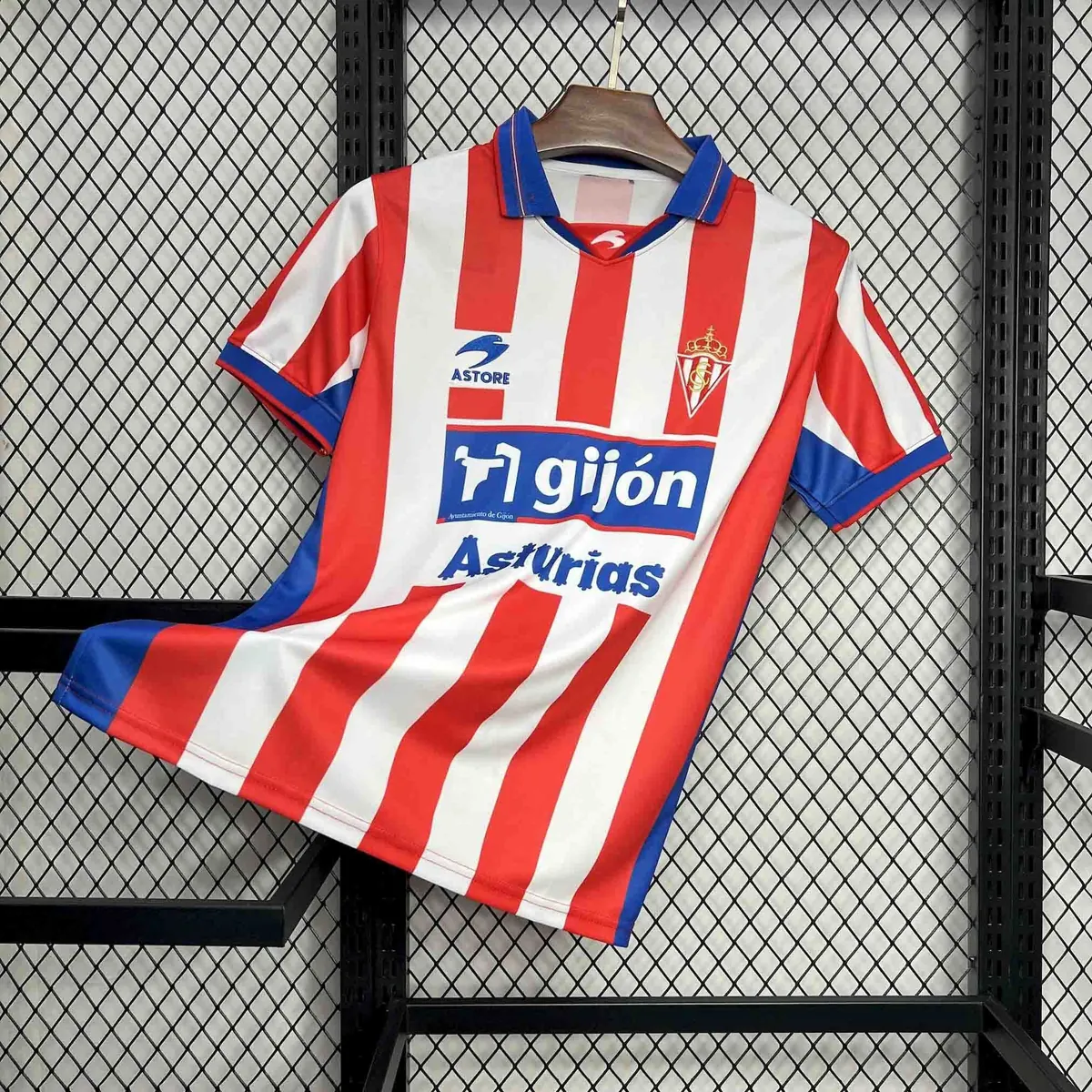 01-02 Sporting de Gijón Home Retro Kit Vintage Shirt AAAAJersey Supplier Yupoo 6