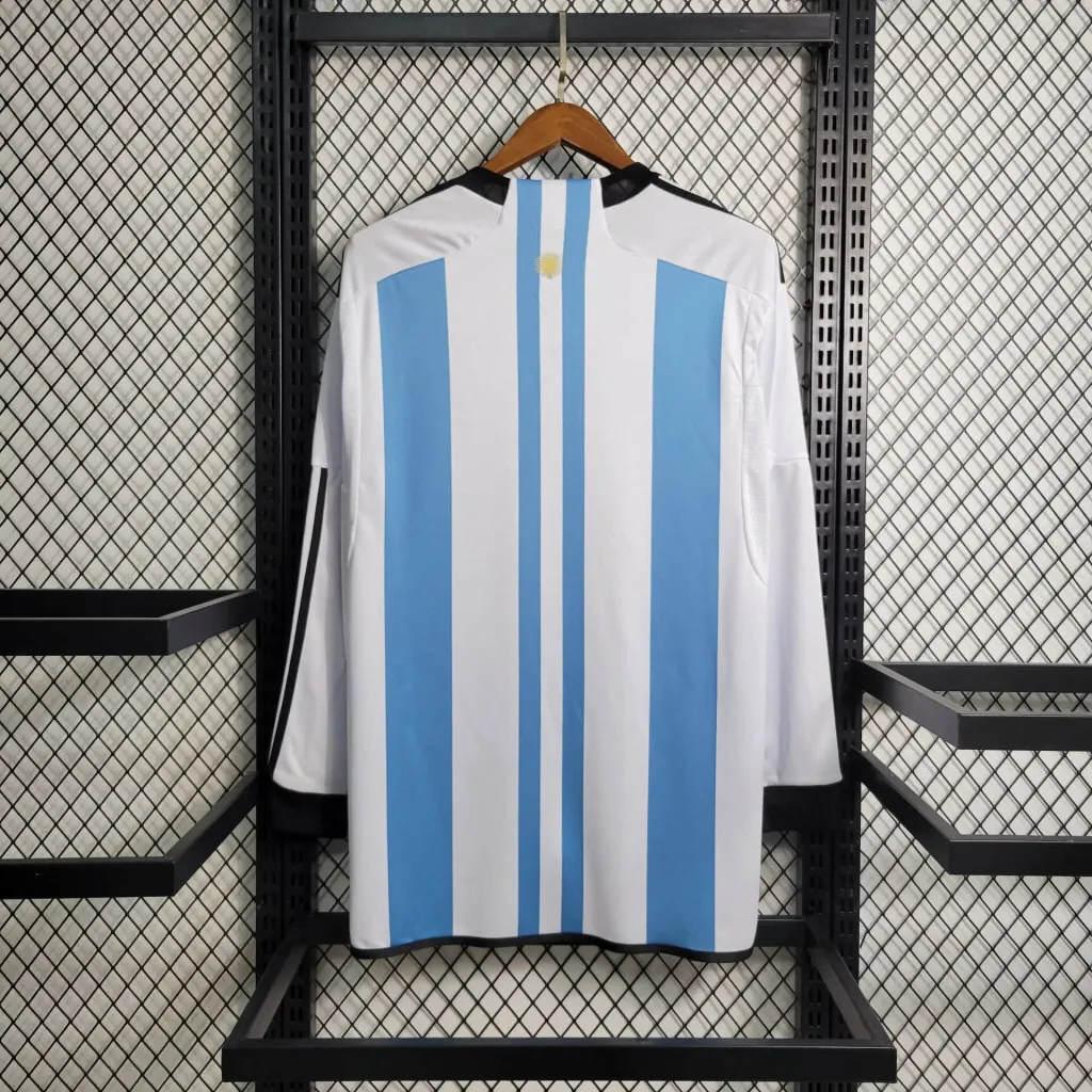 2022 Long Sleeved 3 Stars Argentina Home S-XXL Cheap Soccer Jerseys 3