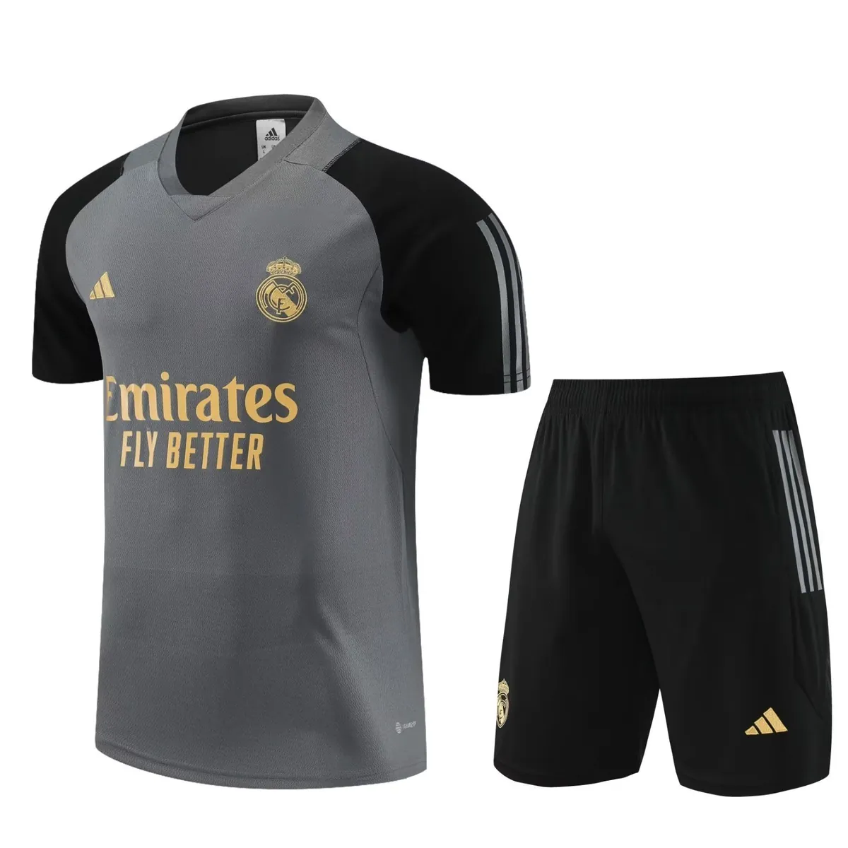 23-24 Real Madrid Traning Suits Grey Short Kits Soccer Jerseys Yupoo 3