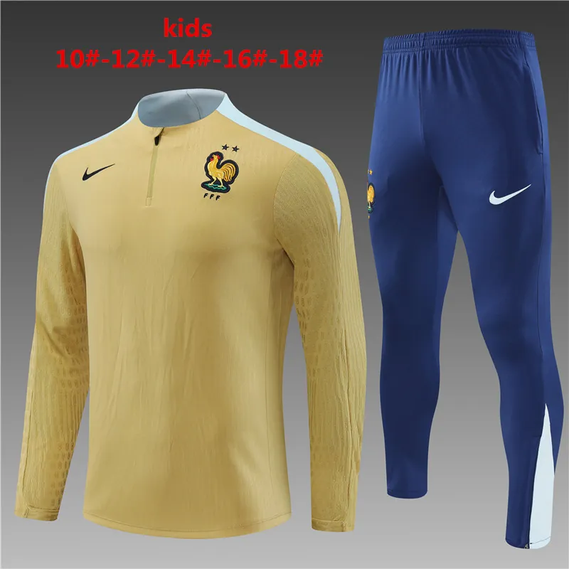 2024 France Kids Player Long Sleeve Training Suit Football Shirts 1