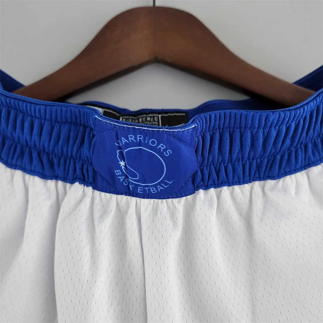 Golden State Warriors NBA Shorts White Blue Trim 2