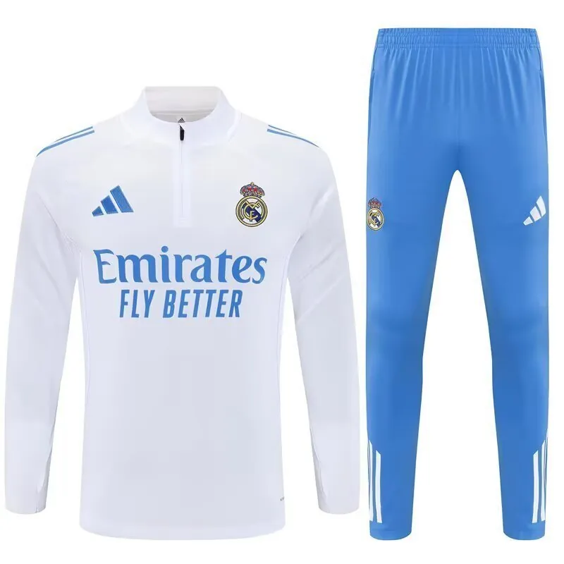 25-26 Real Madrid Training Kits Long White Football Tracksuits 3
