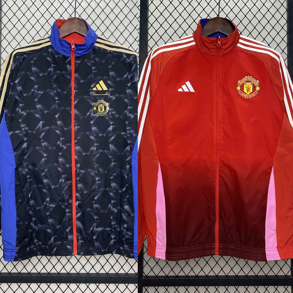 24-25 Manchester United Red&Navy Trench Coat Reversible Windbreaker Double-Sides Jacket AAAAJer 5