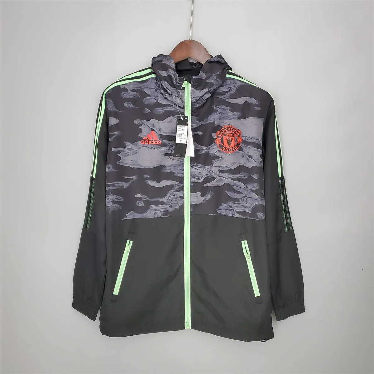 21-22 Manchester United Black and Grey Camouflage Windbreaker 9