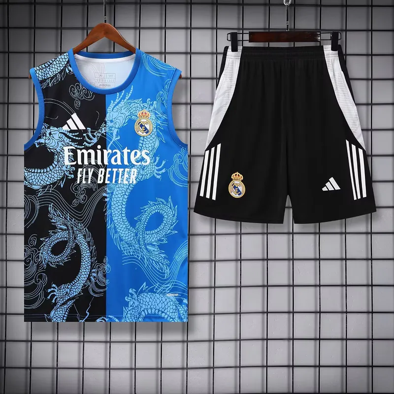 25-26 Real Madrid Black&Blue Dragon Training Kits Football Tracksuits 4