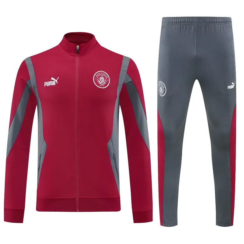 25-26 Manchester City Red Football Tracksuits Long Jacket Suits 3