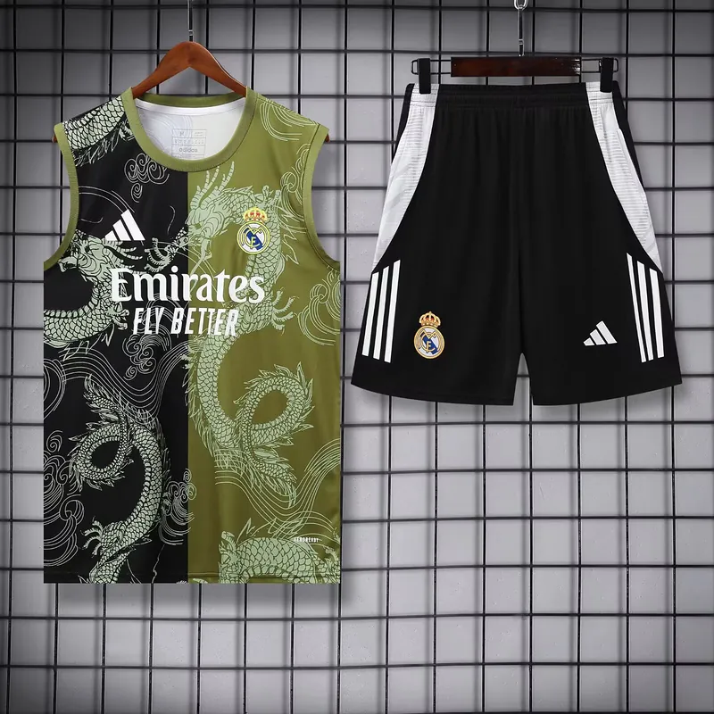 25-26 Real Madrid Green&Black Dragon Training Kits Football Tracksuits 4