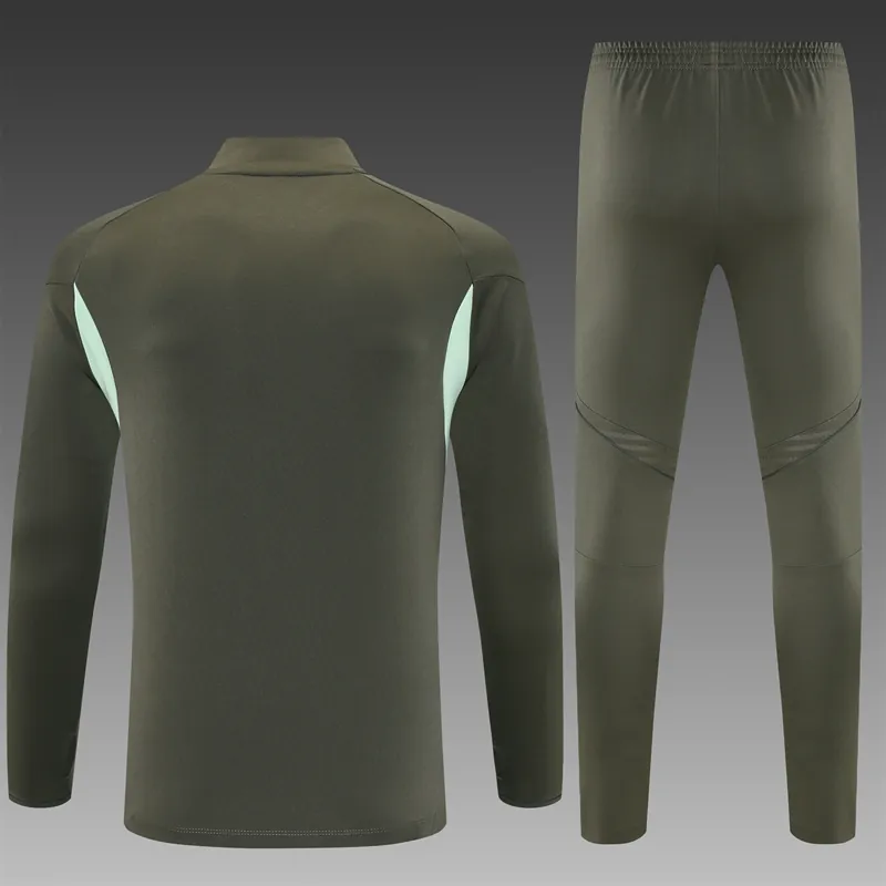 25-26 Real Madrid Training Kits Long Army Green Football Tracksuits 2