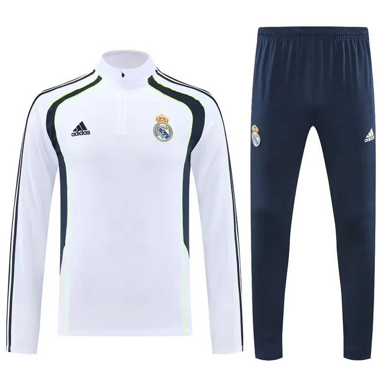 25-26 Real Madrid White Training Kits Long Half-Zip Football Tracksuits 3