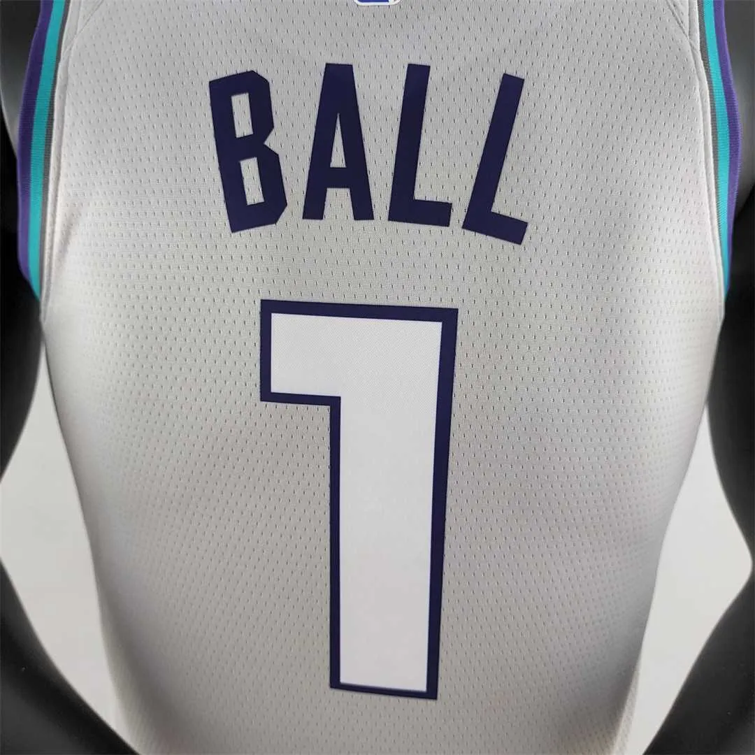 2019 Ball #1 Charlotte Hornets Grey NBA Jersey 1