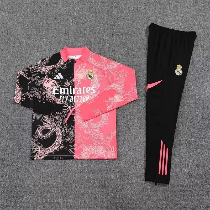 25-26 Real Madrid Black&Pink Dragon Training Kits Long Football Tracksuits 2