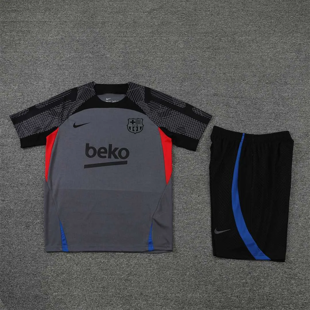 22-23 Barcelona Training Suit Short Sleeve Kit Black Grey 4