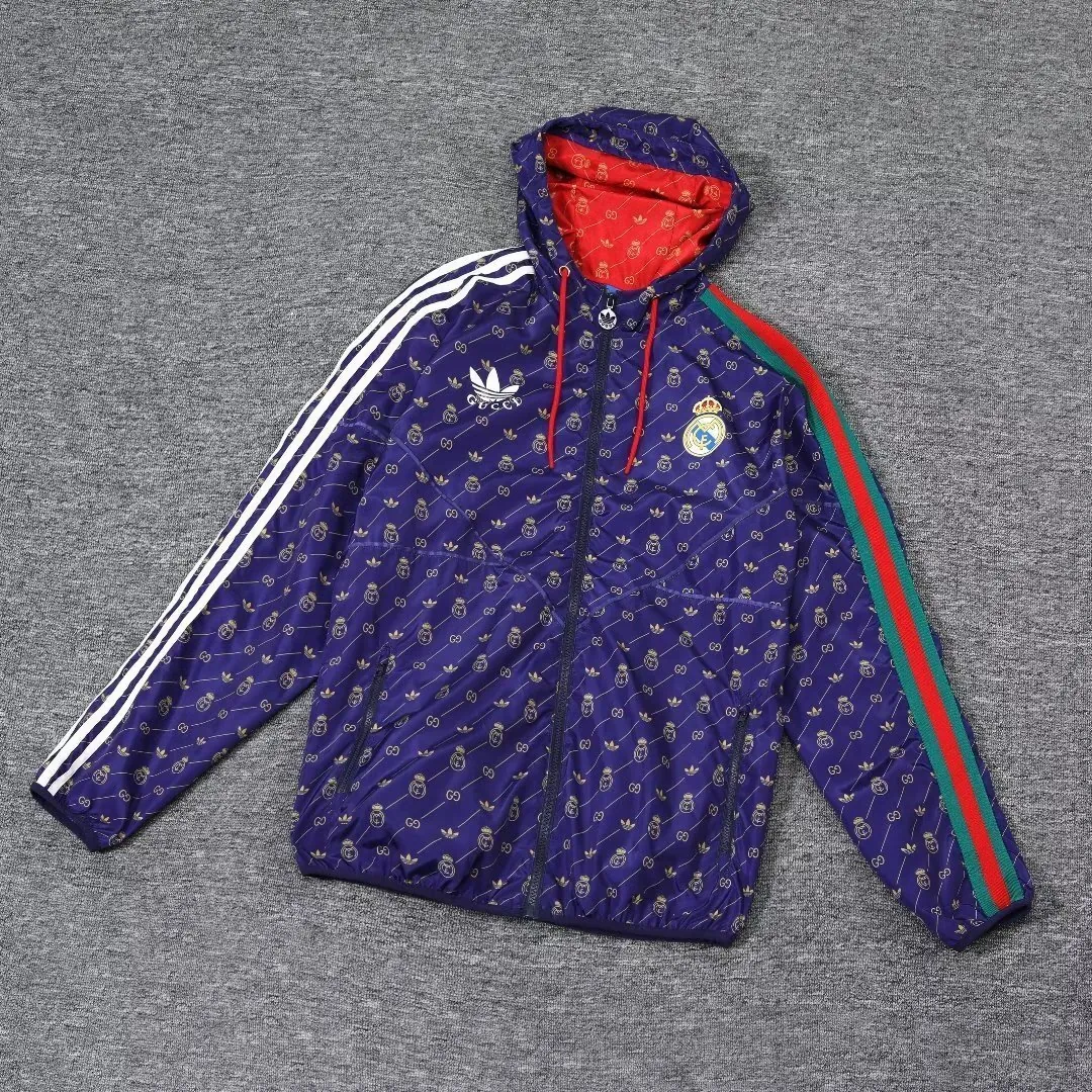 23-24 Real Madrid Hoodies Windbreaker Cyan-blue Jackets Soccer Jerseys Yupoo 3