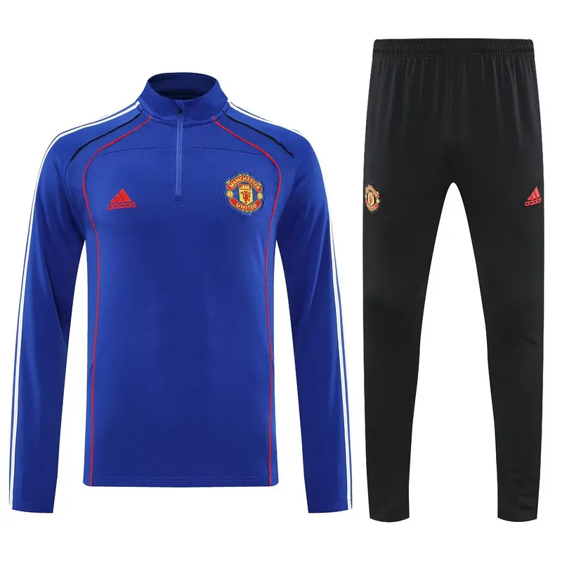 25-26 Manchester United Blue Training Kits Long Football Tracksuits 3