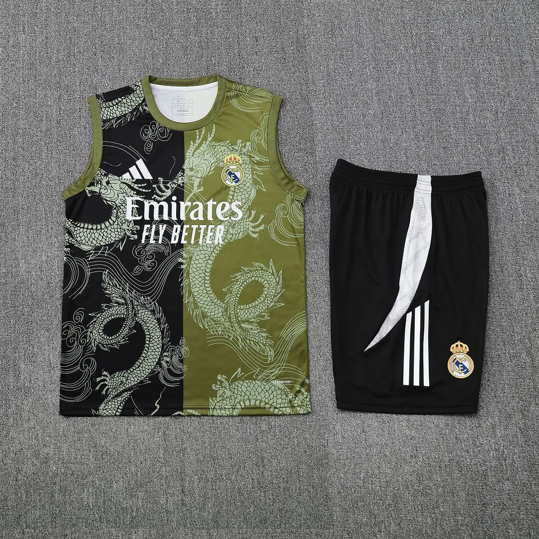 25-26 Real Madrid Green&Black Dragon Training Kits Football Tracksuits 3