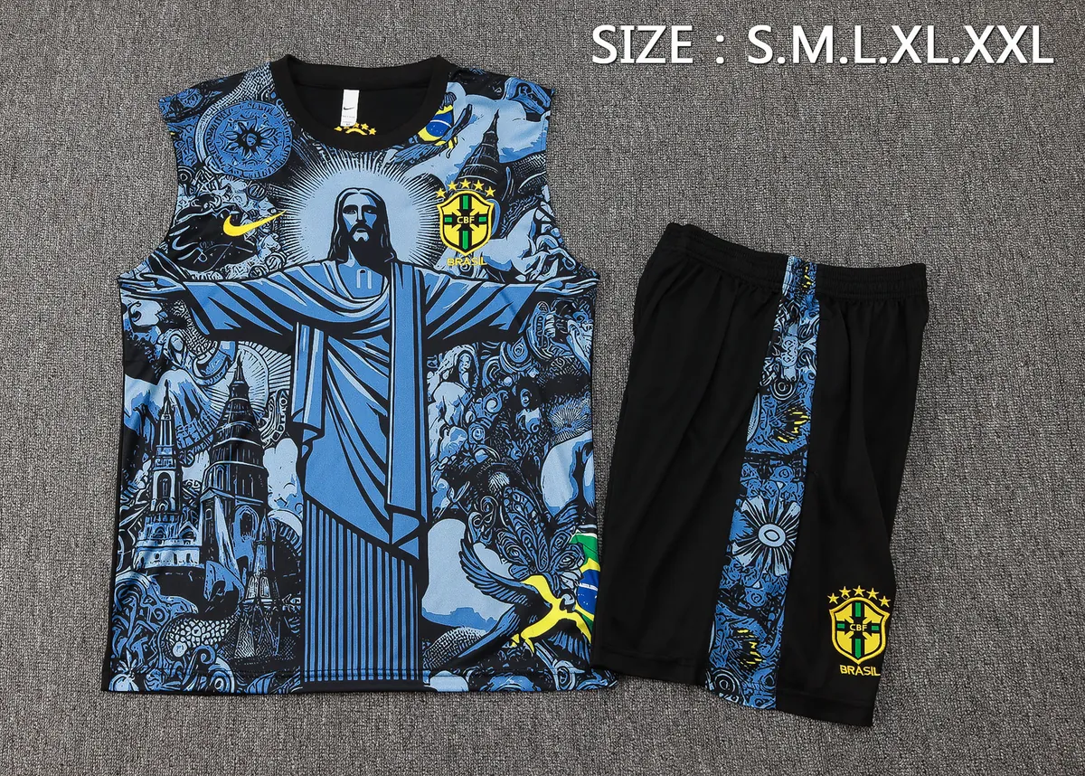 2024 Brazil Christ the Redeemer Blue Vest Kit Soccer AAAAJersey Yupoo 1