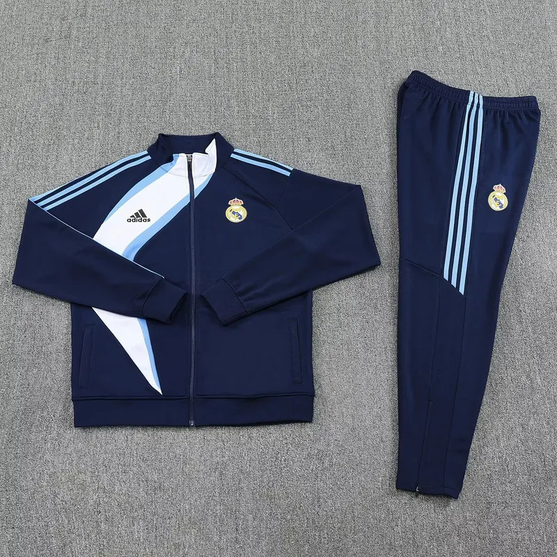 25-26 Real Madrid White&Navy Football Tracksuits Long Jacket Suits 1