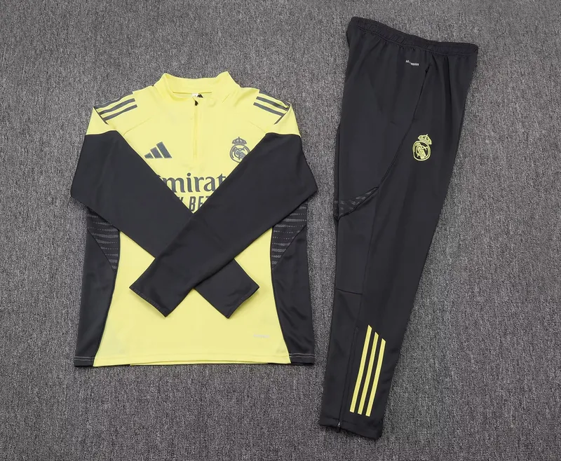 25-26 Real Madrid Training Kits Long Yellow Football Tracksuits 1