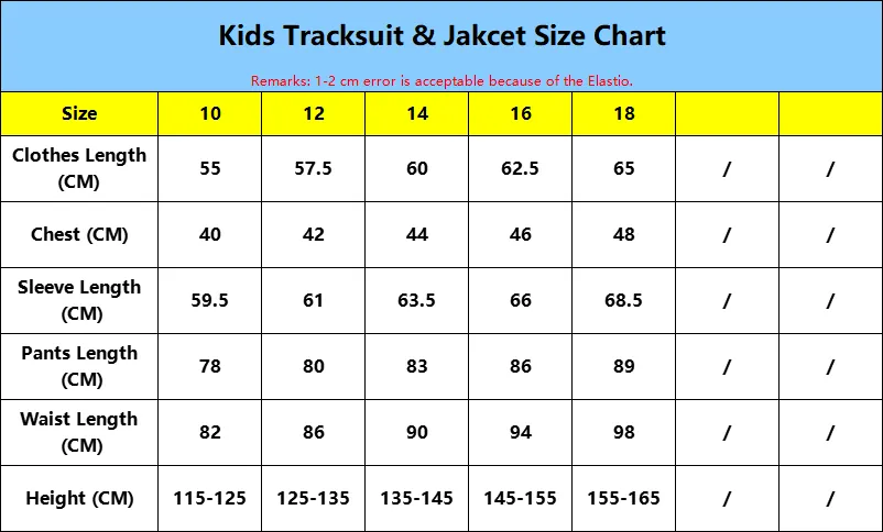 Kids Tracksuit Size Chart 1