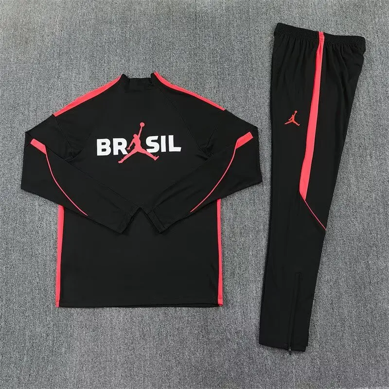2026 Jordan Brazil Mens Kit Black Orange Half Pull Training Suit Yupoo 7 4