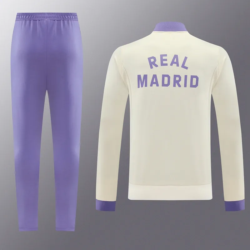 24-25 Real Madrid Beige&Purple Football Tracksuit Long Jacket Suits 2