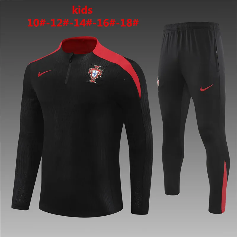 2024 Portugal Player Kids Long Sleeve Training Suit Football Shirts-1 1