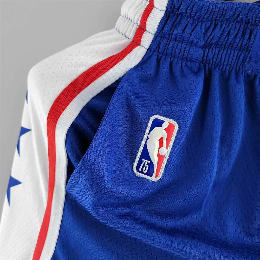 75th Anniversary Philadelphia 76ers NBA Shorts Blue White 3