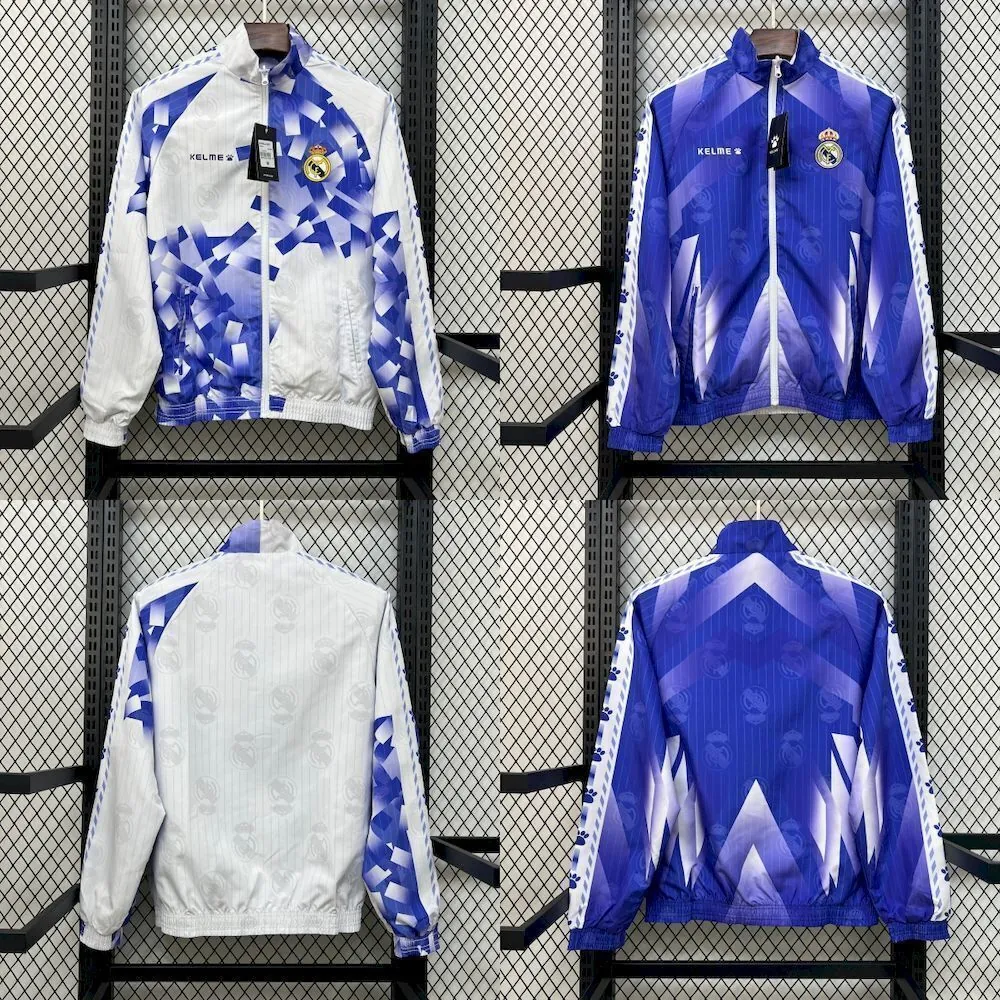 25-26 Real Madrid White&Blue Trench Coat Reversible Windbreaker Double-Sides Jacket 8