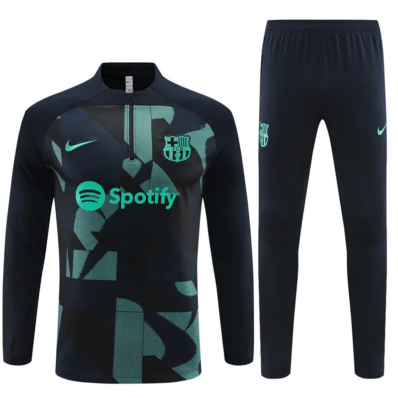 23-24 Barcelona Adults And Kids Training Suits Black&Green Tracksuits Jerseys World Yupoo 3