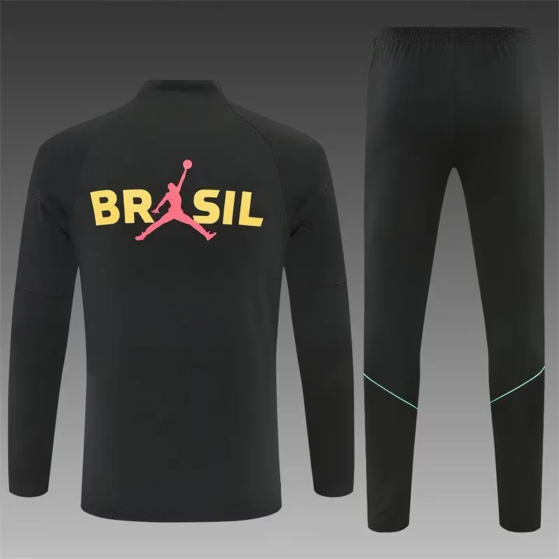 2026 Jordan Brazil Mens Black with Yellow Half Pull Training Suit Yupoo 8 5
