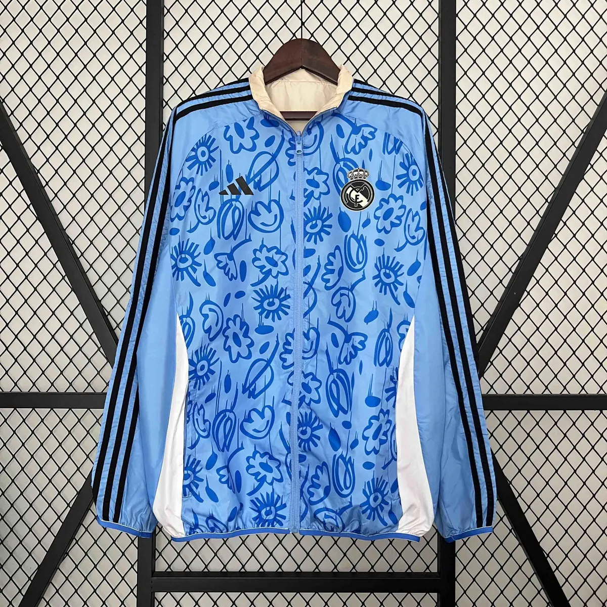 2024 Real Madrid Blue&Beige Trench Coat Reversible Windbreaker Jacket Soccer AAAAJersey Yupoo 5