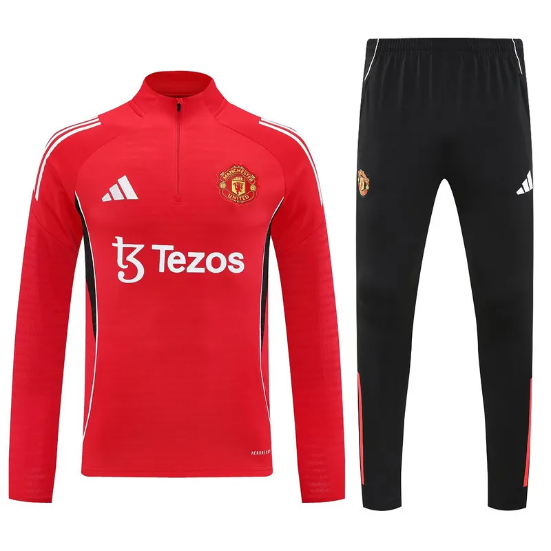25-26 Manchester United Training Kits Red Long Football Tracksuits 3