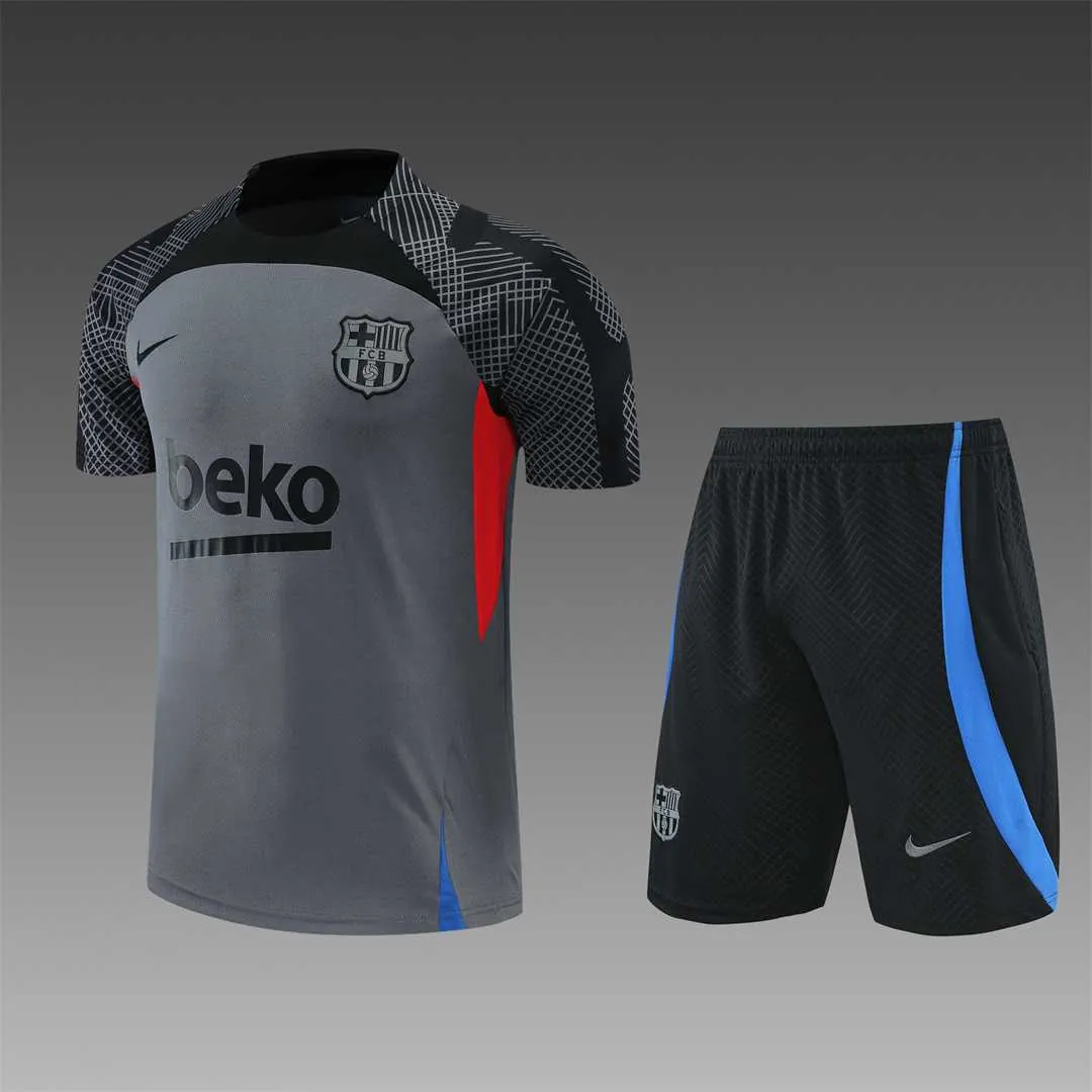 22-23 Barcelona Training Suit Short Sleeve Kit Black Grey 19