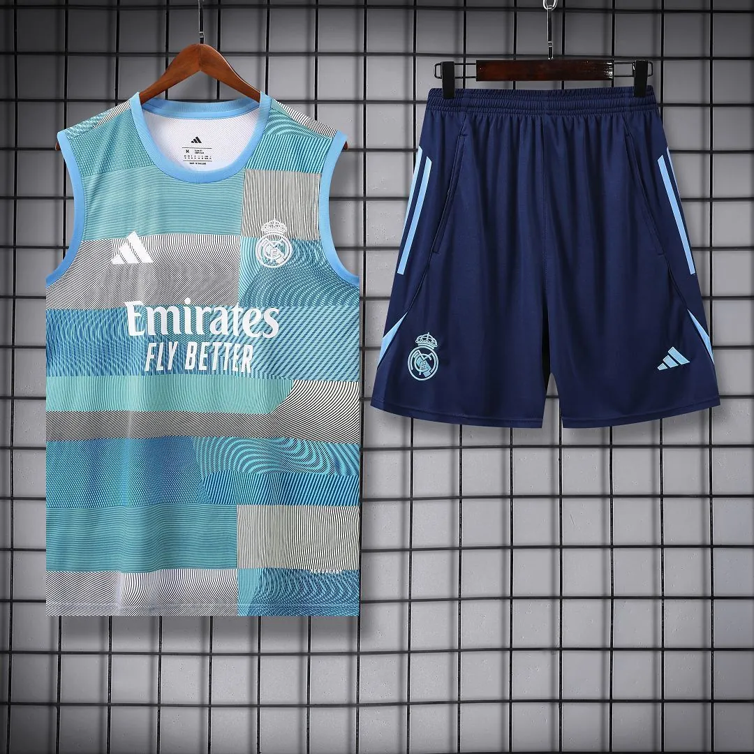 25-26 Real Madrid Training Kits Light Blue Football Vest Suits 1