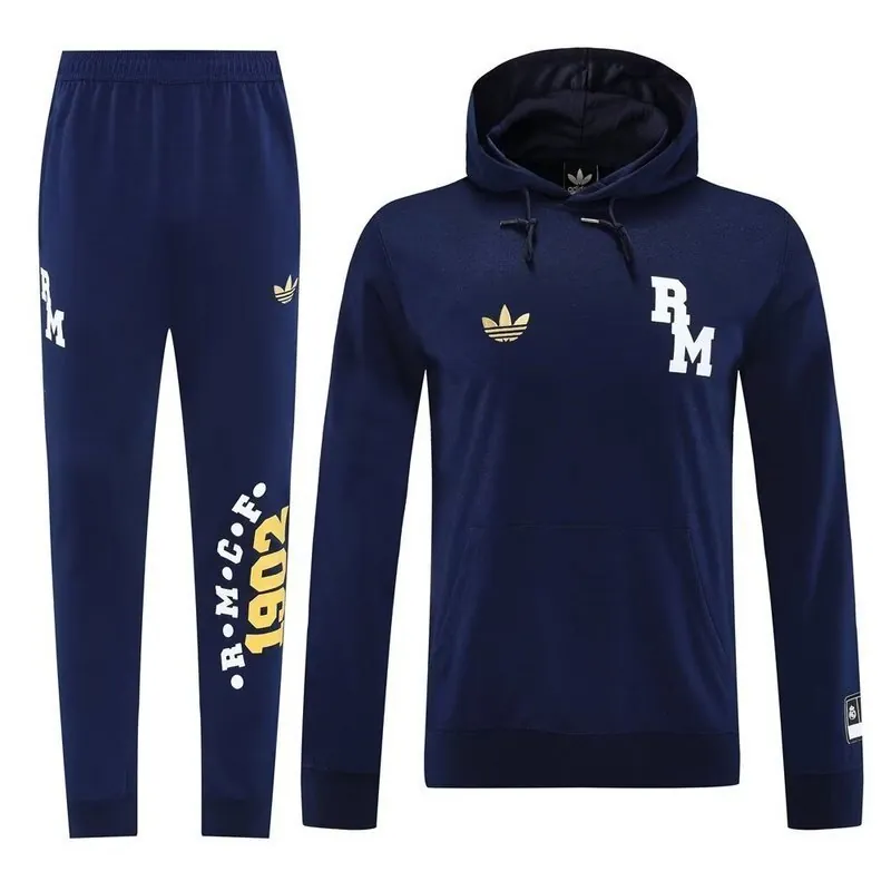 25-26 Real Madrid Navy Hoodies Tracksuit Long Jacket Suits 3