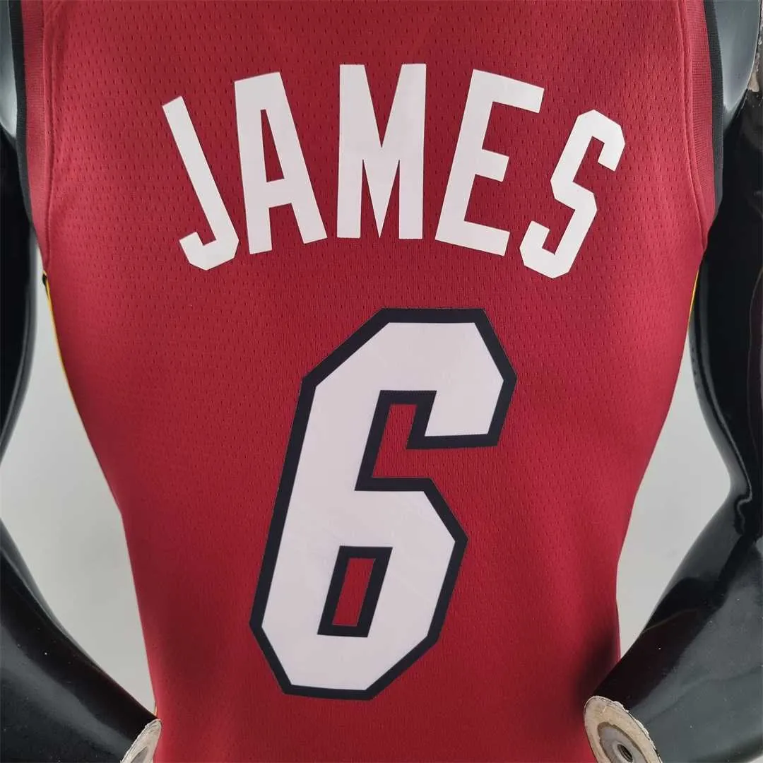 75th Anniversary Miami Heat Jordan JAMES #6 Burgundy NBA Jersey 7