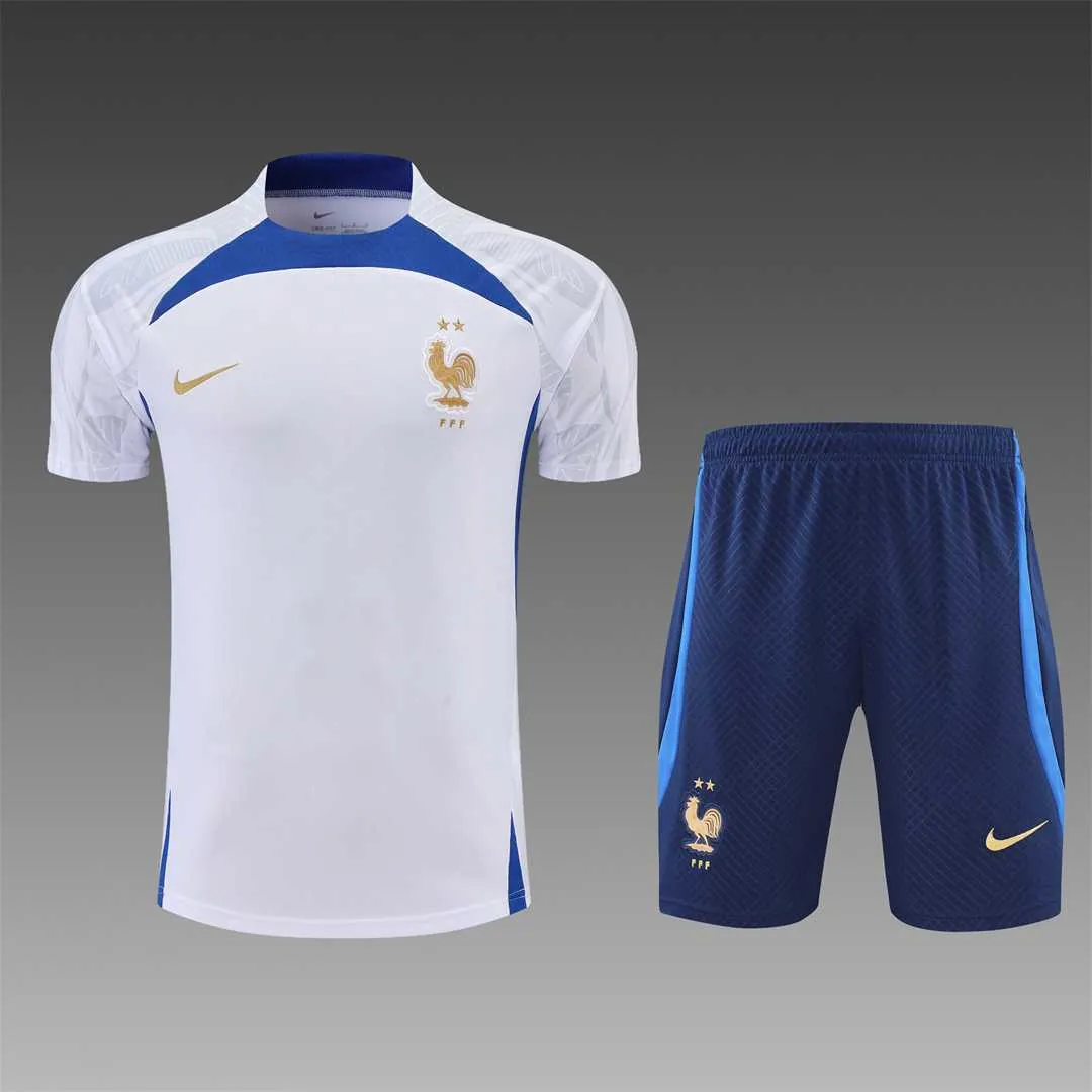 2022 France Training Suit Short Sleeve Kit White Blue 19