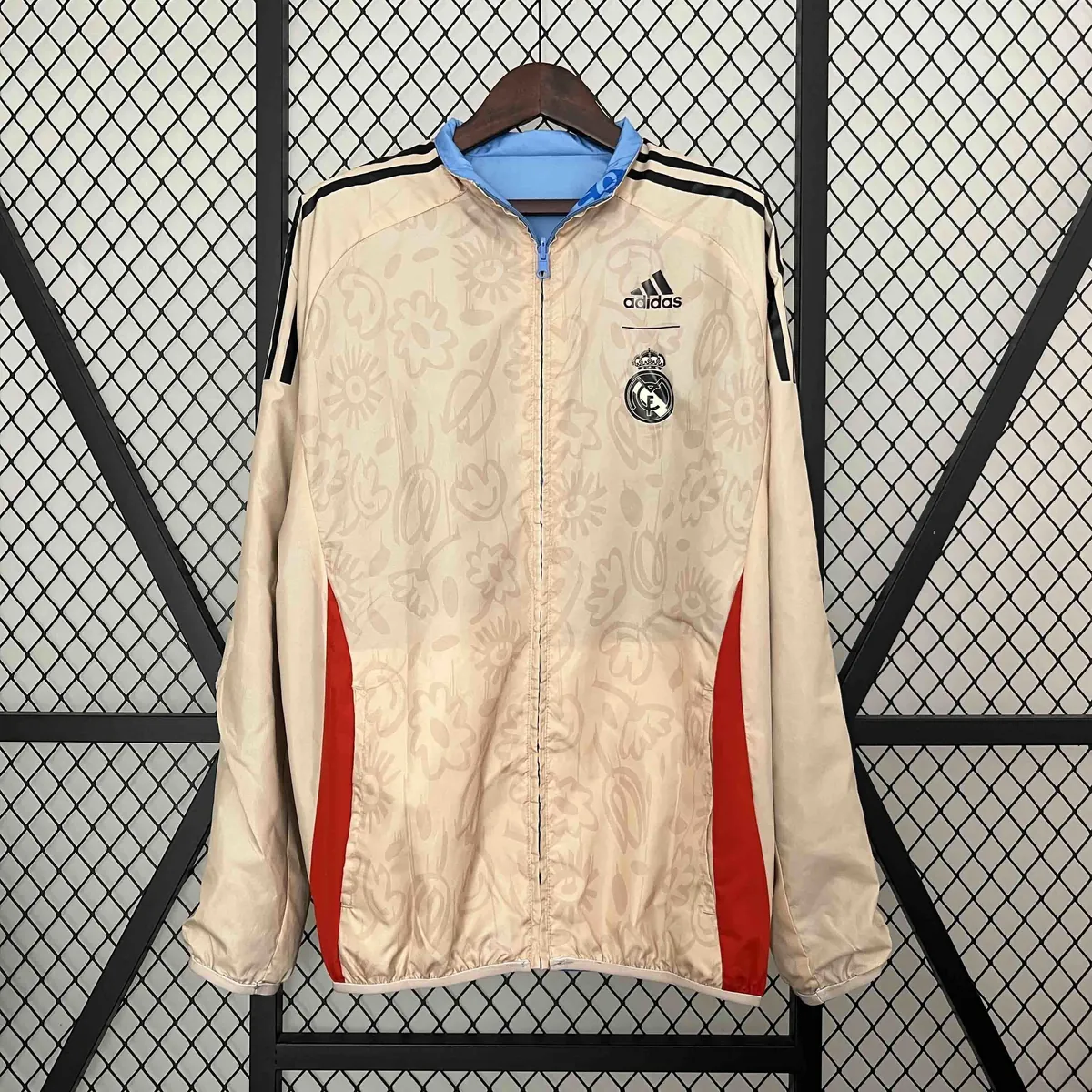 2024 Real Madrid Blue&Beige Trench Coat Reversible Windbreaker Jacket Soccer AAAAJersey Yupoo 3