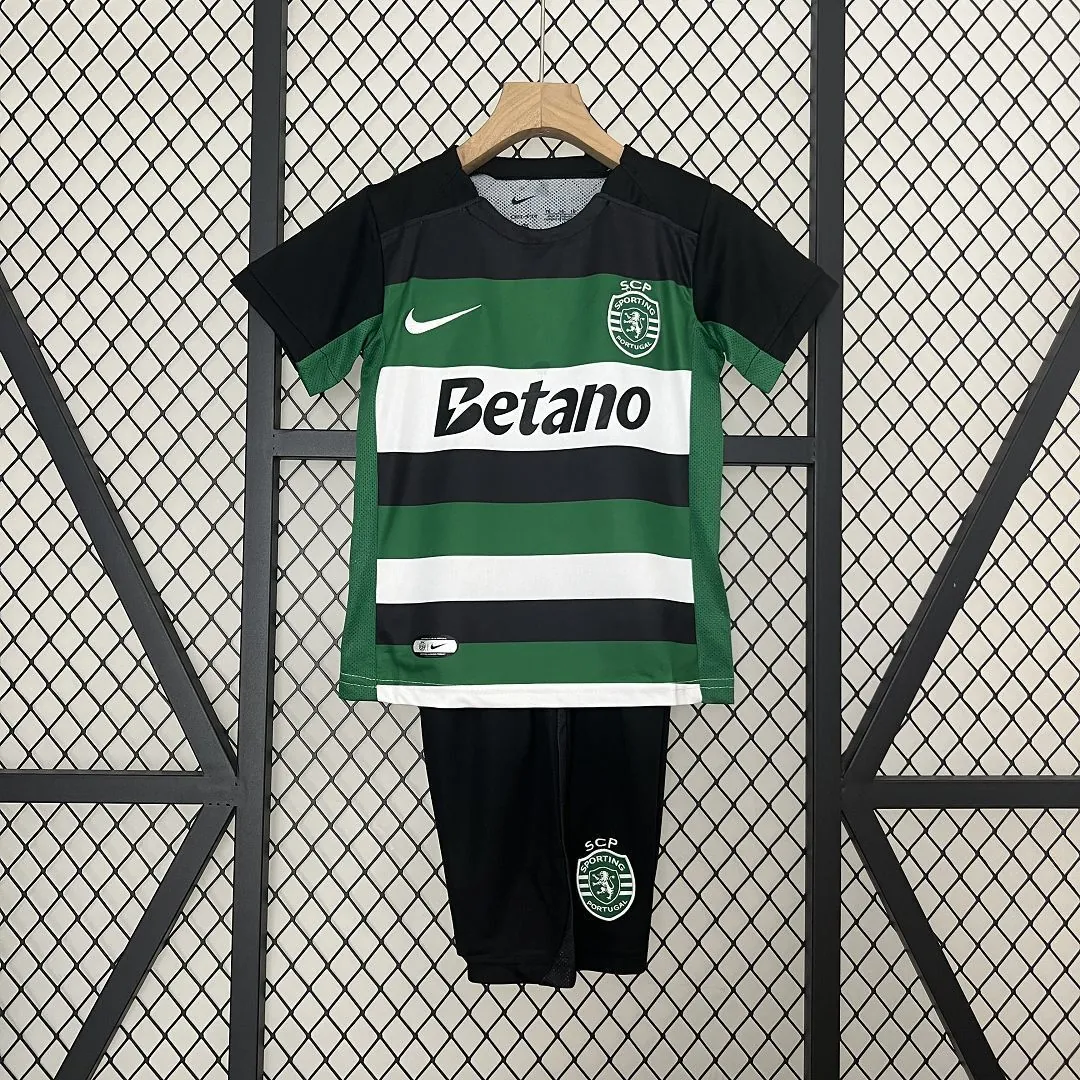 24-25 Sporting Lisbon Home Kid Kits Youth Apparels Football AAAAJersey Yupoo 9