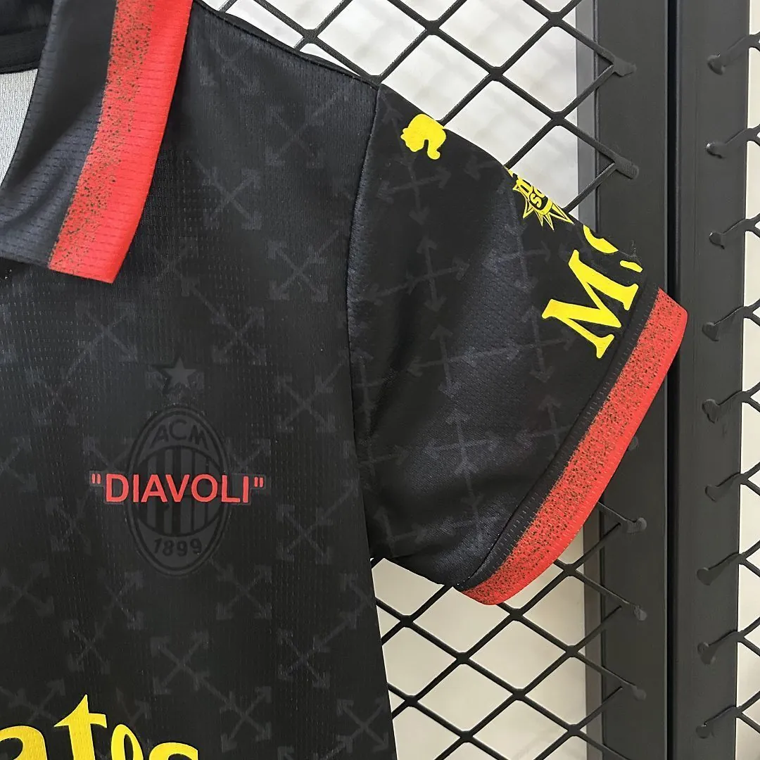 25-26 AC Milan x OFFWHITE Fourth Black Kid Kits Youth Apparels AAAAJersey Dropship Yupoo 4