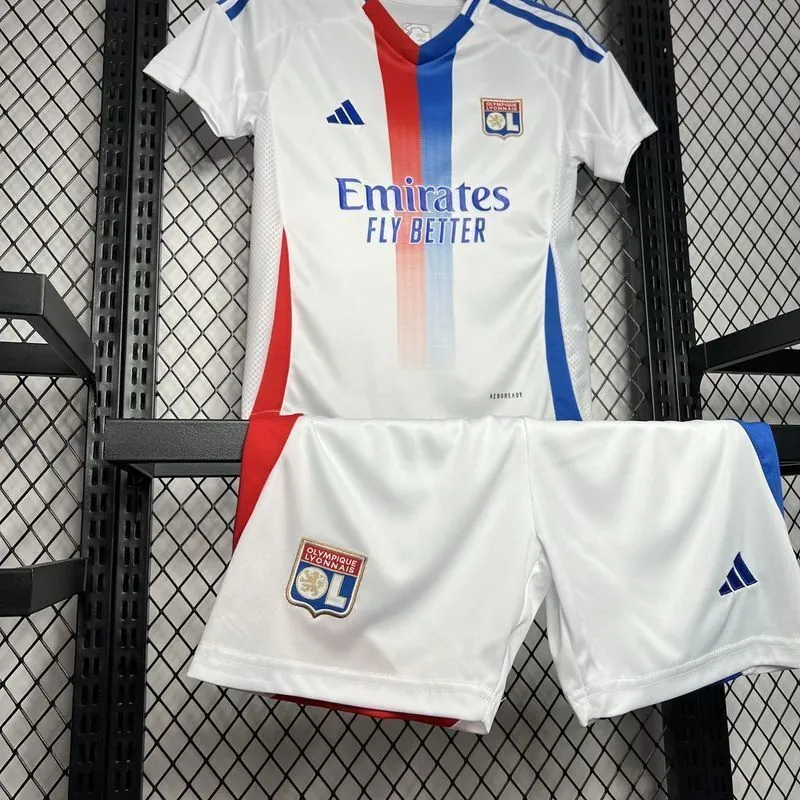 24-25 Lyon Home Kid Kits Youth Apparels Football AAAAJersey Yupoo 3