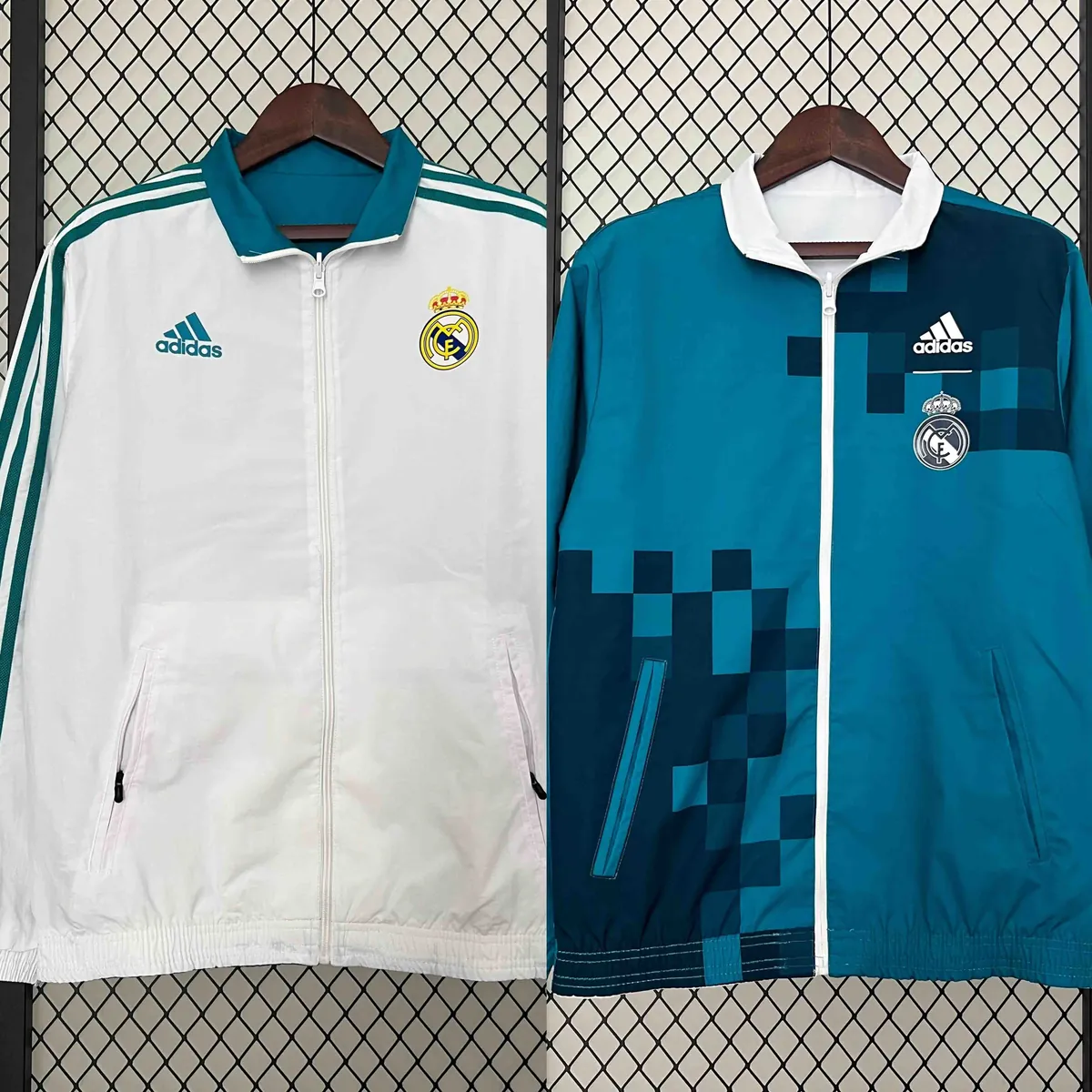 23-24 Real Madrid Trench Coat Reversible White&Blue Double-Sides Jacket AAAAJersey Yupoo 12