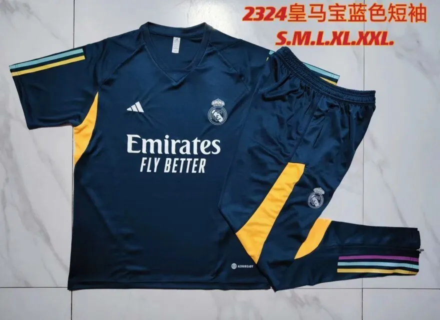 23-24 Real Madrid Short Sleeve Kits Navy Training Suits Soccer Jerseys Yupoo 3