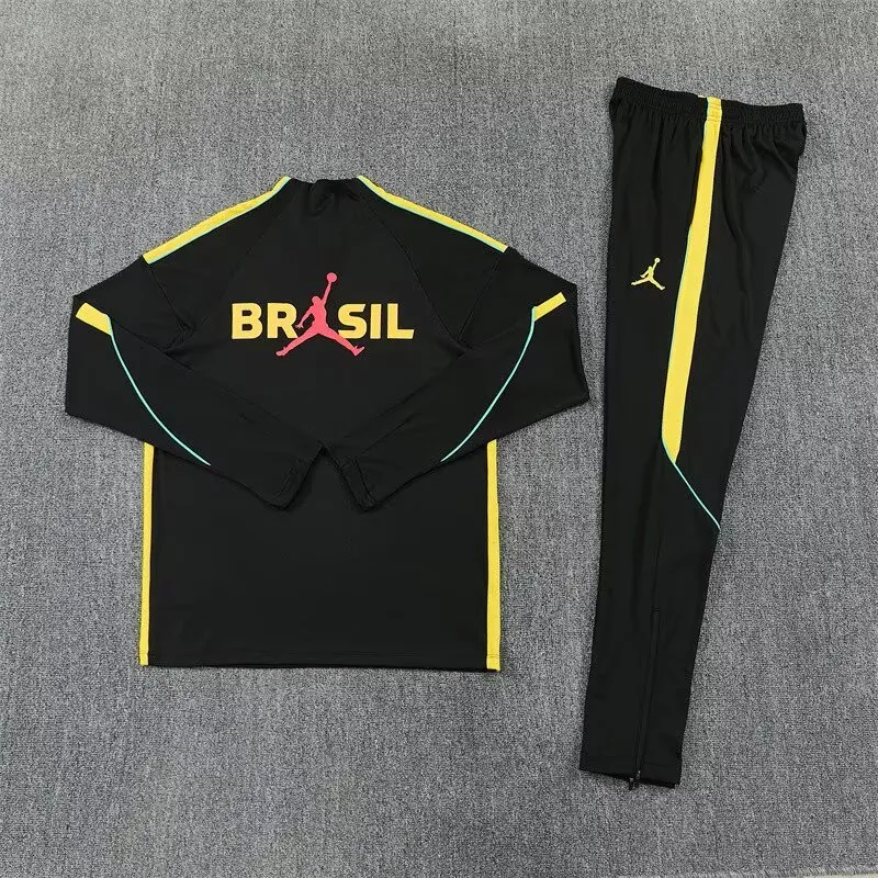 2026 Jordan Brazil Mens Black with Yellow Half Pull Training Suit Yupoo 8 6